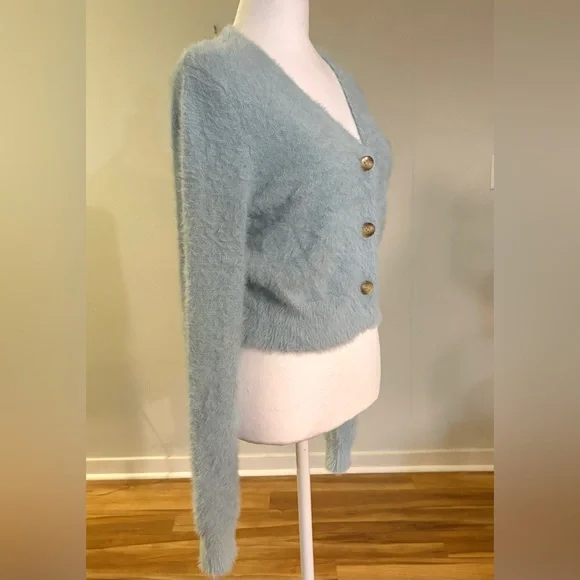 NWT Altar’d State, Cropped Cardigan, Fuzzy Light Blue, Size M - Picture 2 of 9